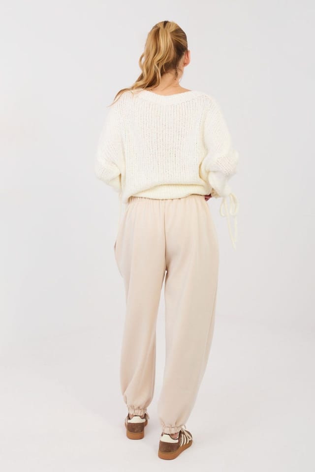 Love Lace Love Lace Women's Viscose Elastane Pleated Jogger Trousers in Beige - 3