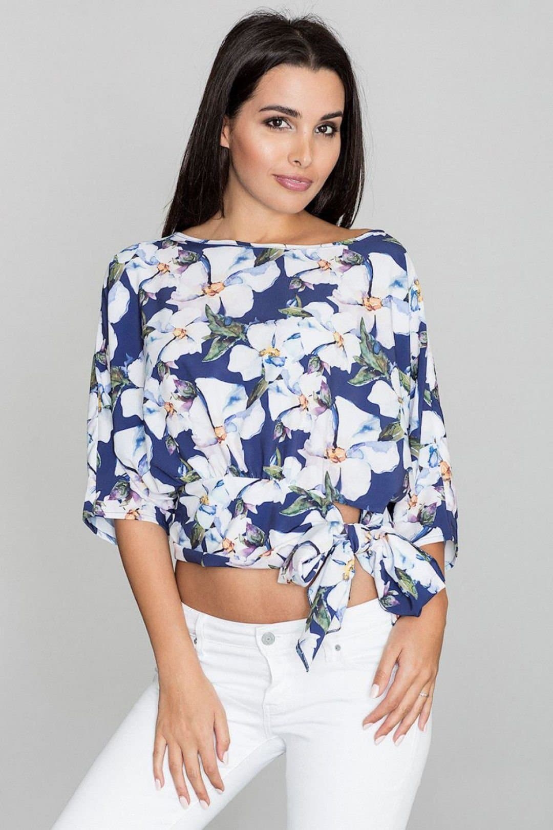 Love Lace Love Lace Women's Airy Summer Blouse with Waist Tie Style 111056 in Blue