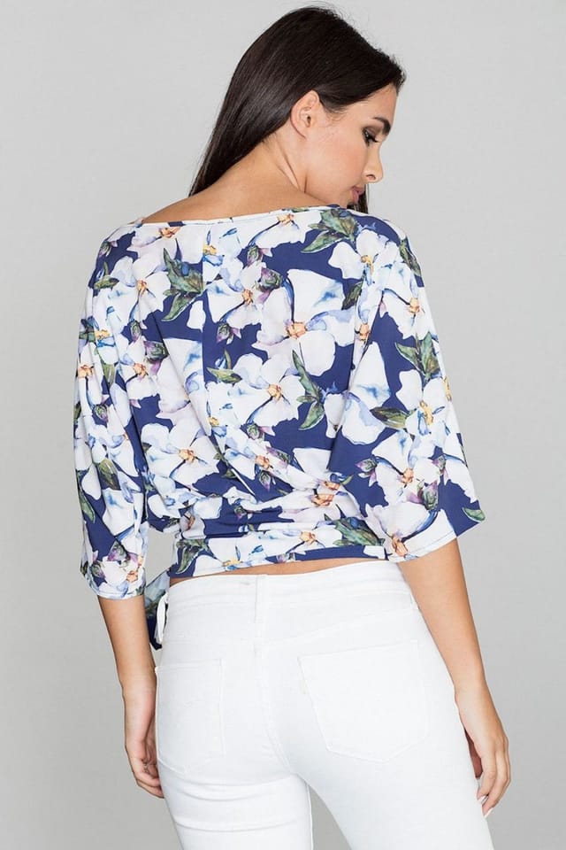 Love Lace Love Lace Women's Airy Summer Blouse with Waist Tie Style 111056 in Blue - 2