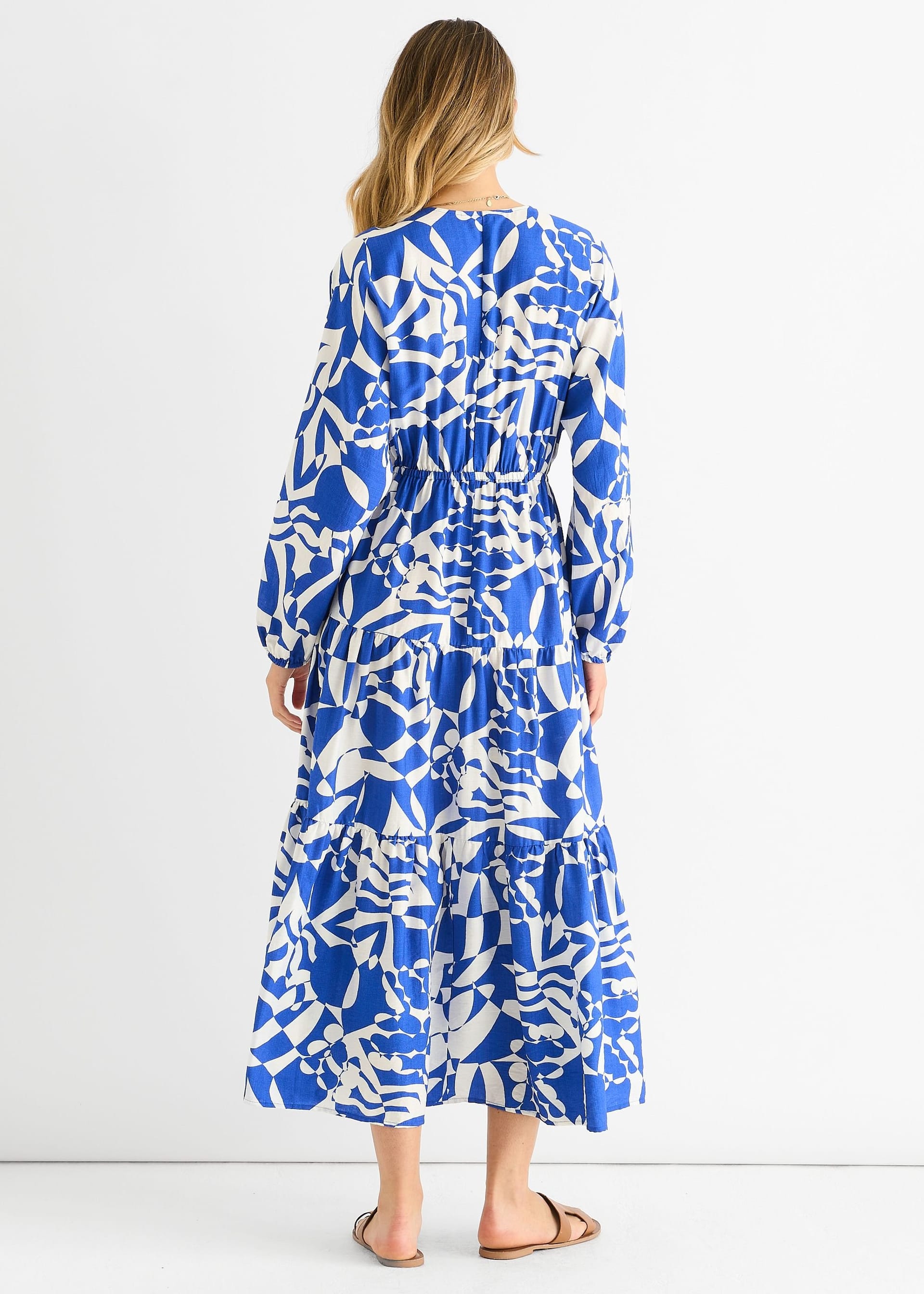 Gini London Gini London Women's Blue Abstract Wrap Elasticated Waist Midaxi Dress - 4