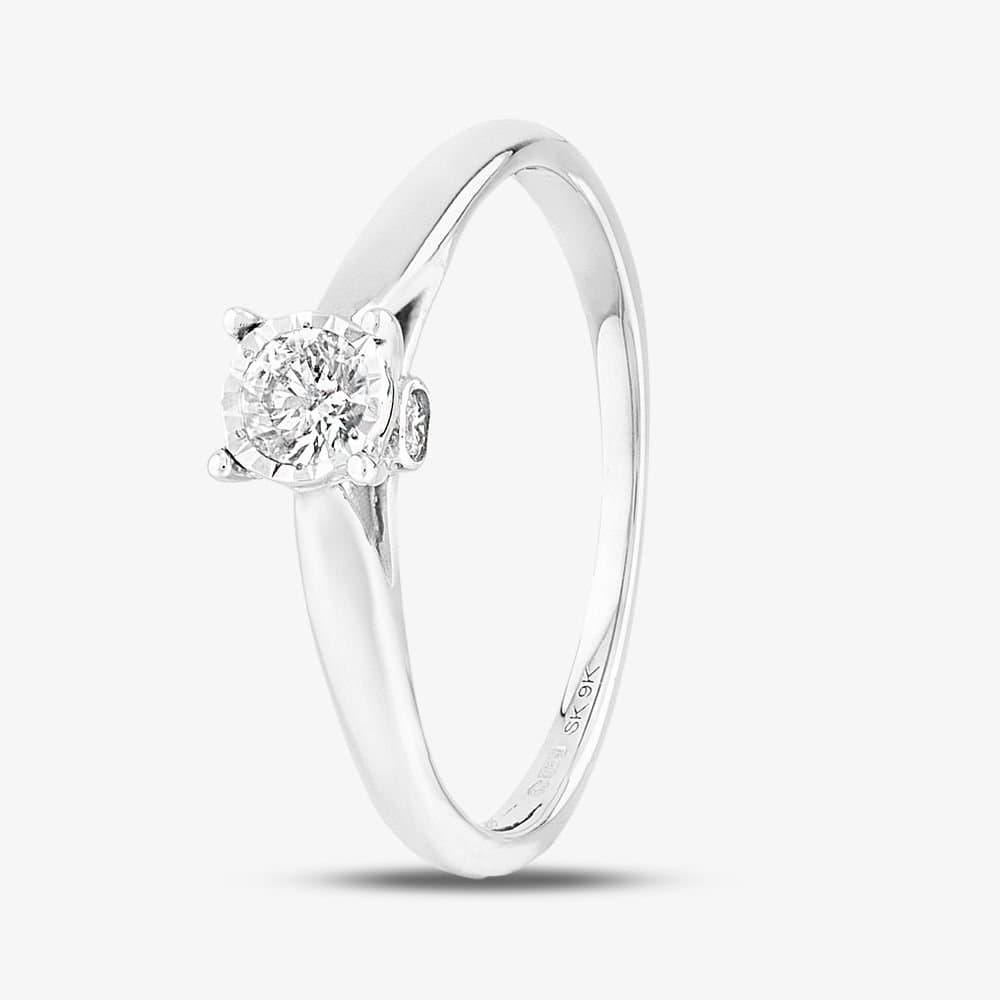 T.H.Baker T.H.Baker Women's 9ct White Gold 0.25ct Diamond Bridge Accent Solitaire Ring in Silver