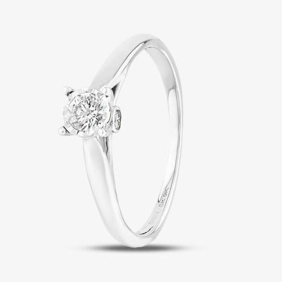 T.H.Baker T.H.Baker Women's 9ct White Gold 0.25ct Diamond Bridge Accent Solitaire Ring in Silver - 2