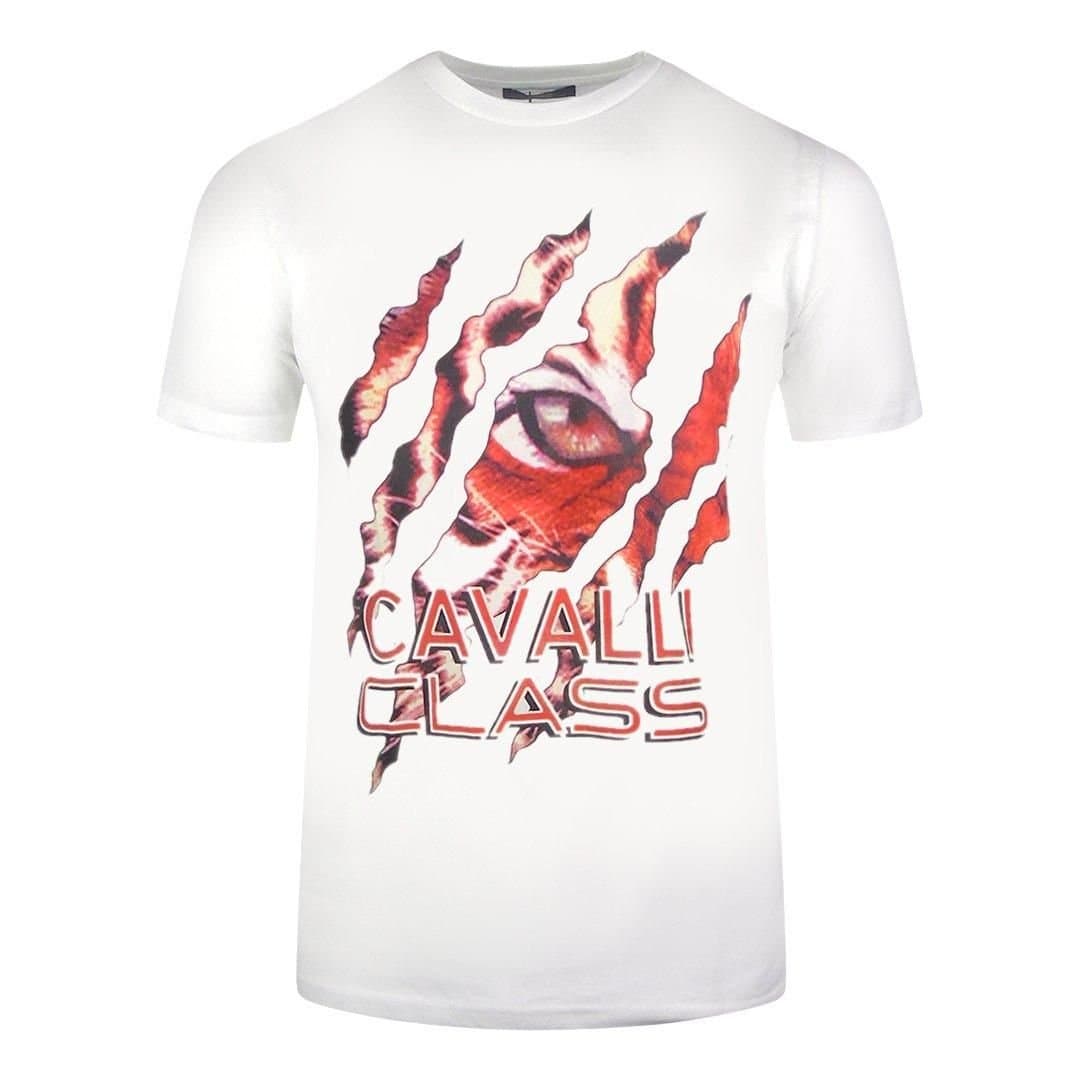 Cavalli Class Cavalli Class Men's Peeking Tiger Design White T-Shirt
