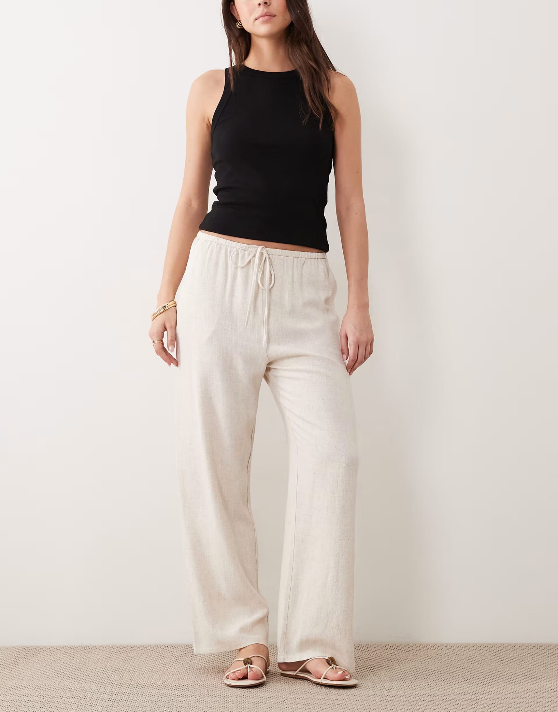 ASOS Natural Linen Look Pull-On Trousers