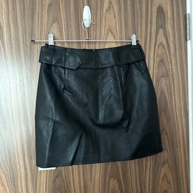Topshop Topshop Black Faux Leather Eyelet Belted Zip Detail Biker Mini Skirt UK 10