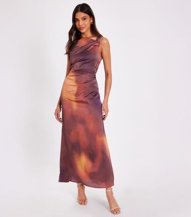 Quiz Women's Brown Textured Satin Marble Print Midi Dress Quiz New Look - 2