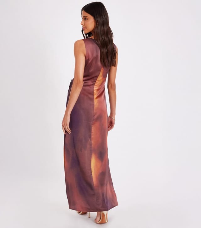 Quiz Women's Brown Textured Satin Marble Print Midi Dress Quiz New Look - 3