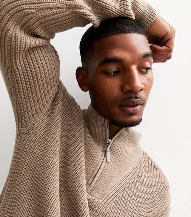 New Look Men's Mink Regular Quarter Zip Funnel Neck Jumper New Look - 2