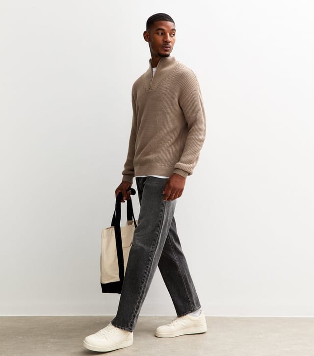 New Look Men's Mink Regular Quarter Zip Funnel Neck Jumper New Look - 3
