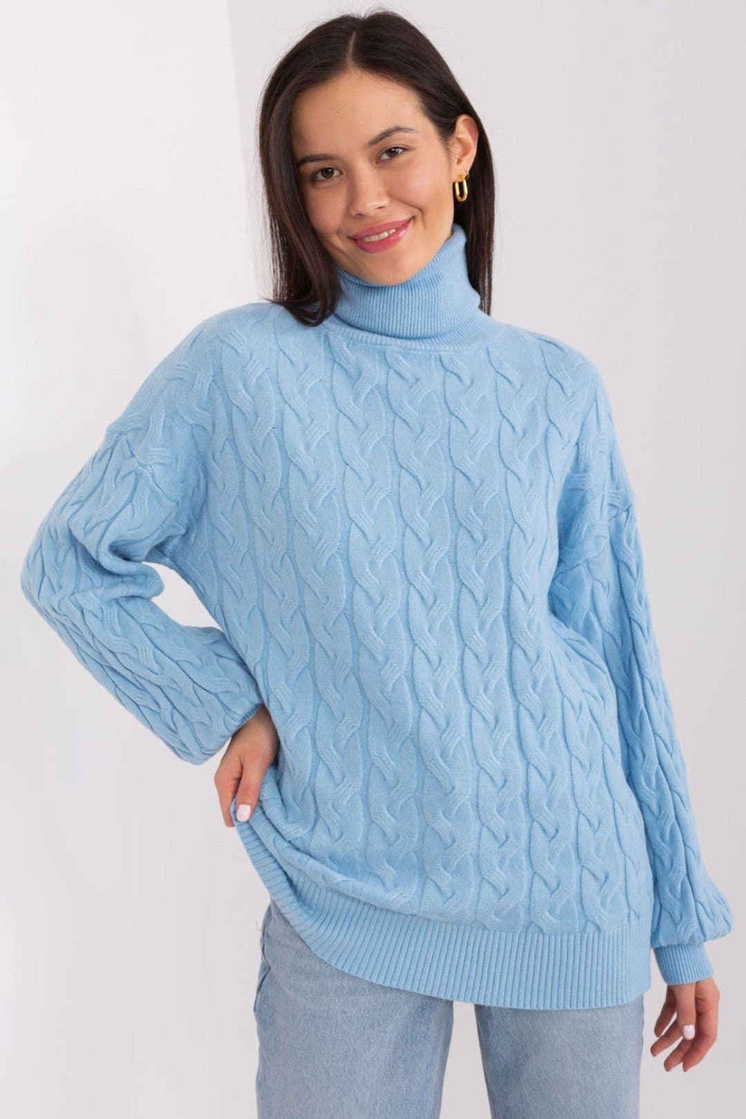 Love Lace Love Lace Women's Variegated Plaid Turtleneck Long Sleeve Sweater Style 188300 in Blue
