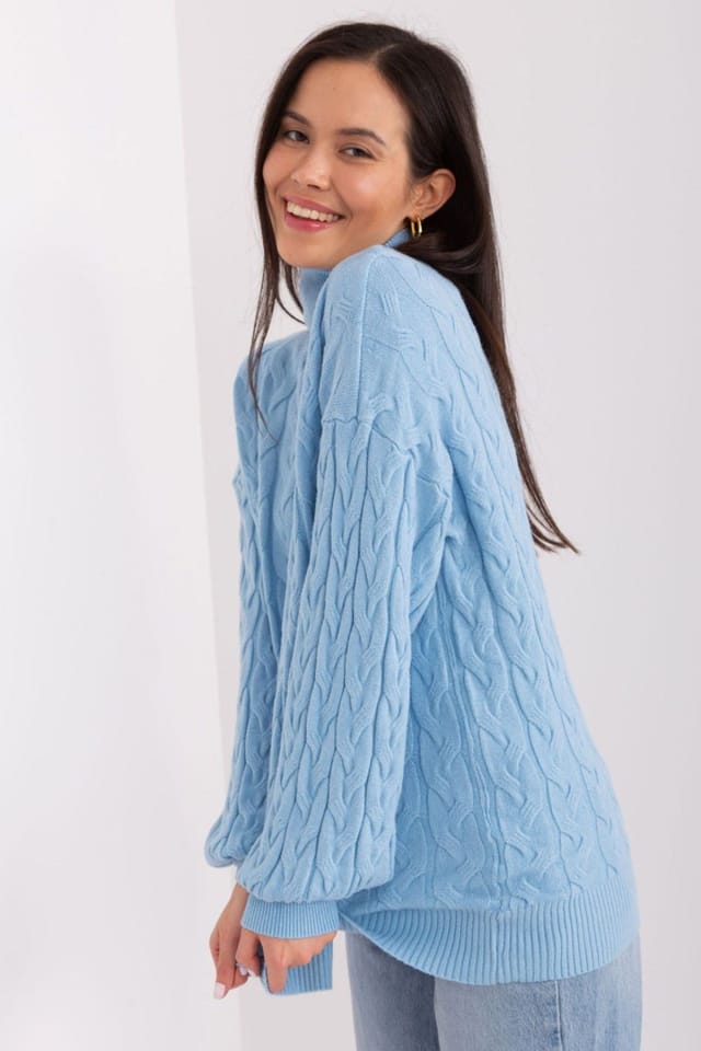 Love Lace Love Lace Women's Variegated Plaid Turtleneck Long Sleeve Sweater Style 188300 in Blue - 2