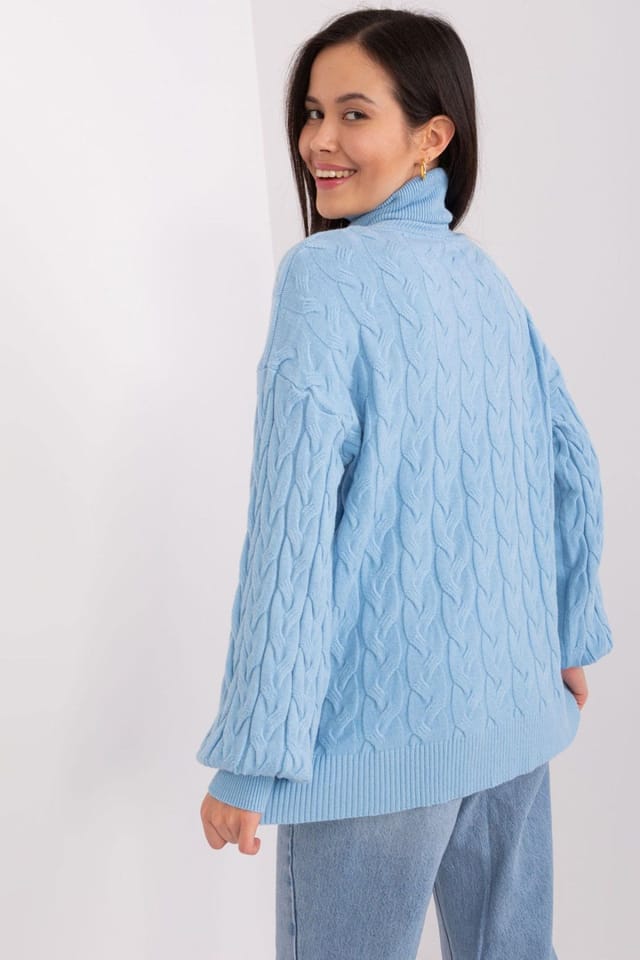 Love Lace Love Lace Women's Variegated Plaid Turtleneck Long Sleeve Sweater Style 188300 in Blue - 3