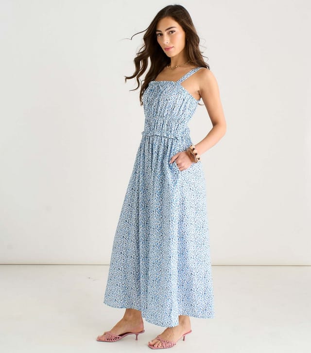 Gini London Women's Blue Ditsy Floral Ruched Midi Dress Gini London New Look - 3