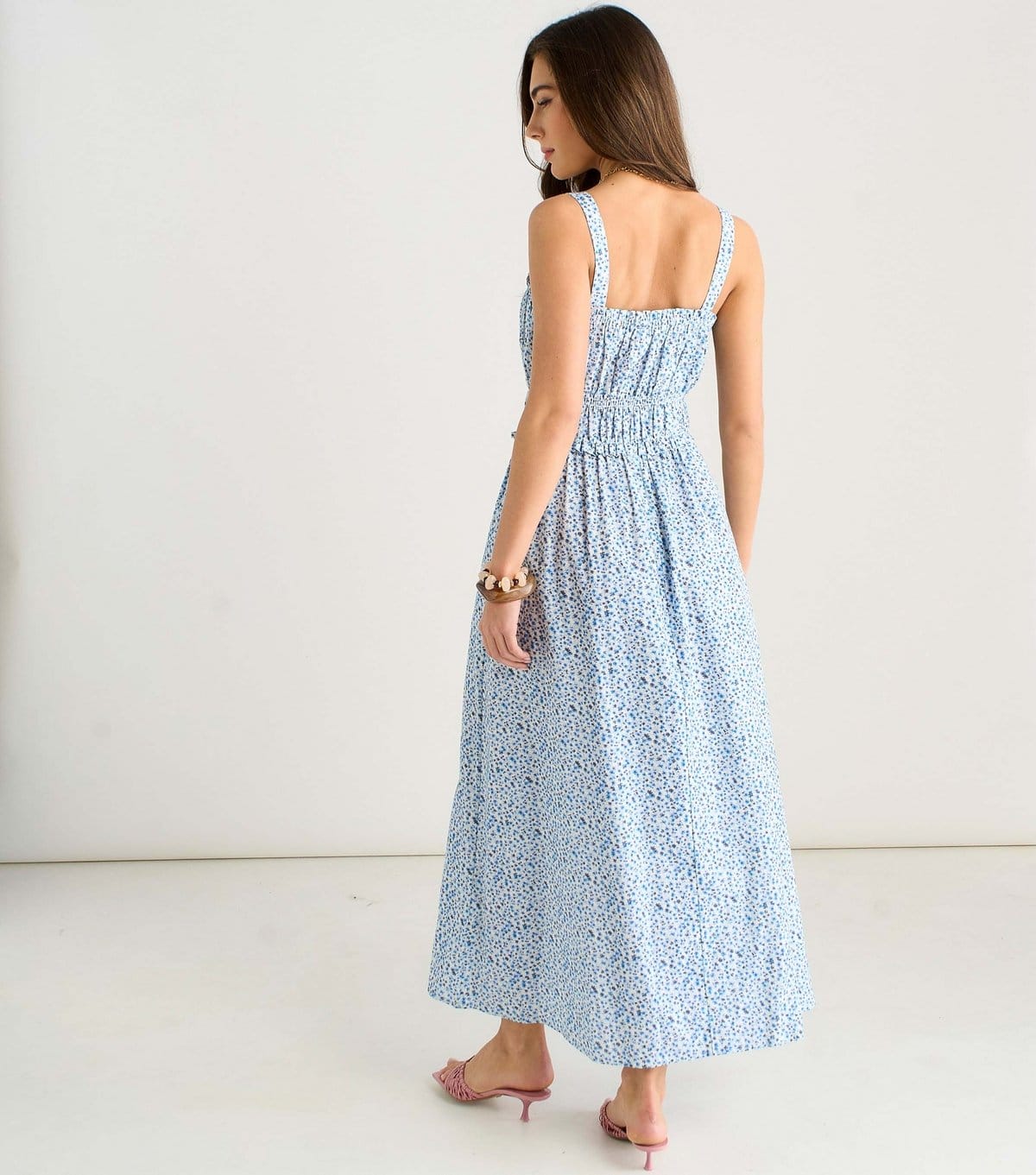 Gini London Women's Blue Ditsy Floral Ruched Midi Dress Gini London New Look - 4