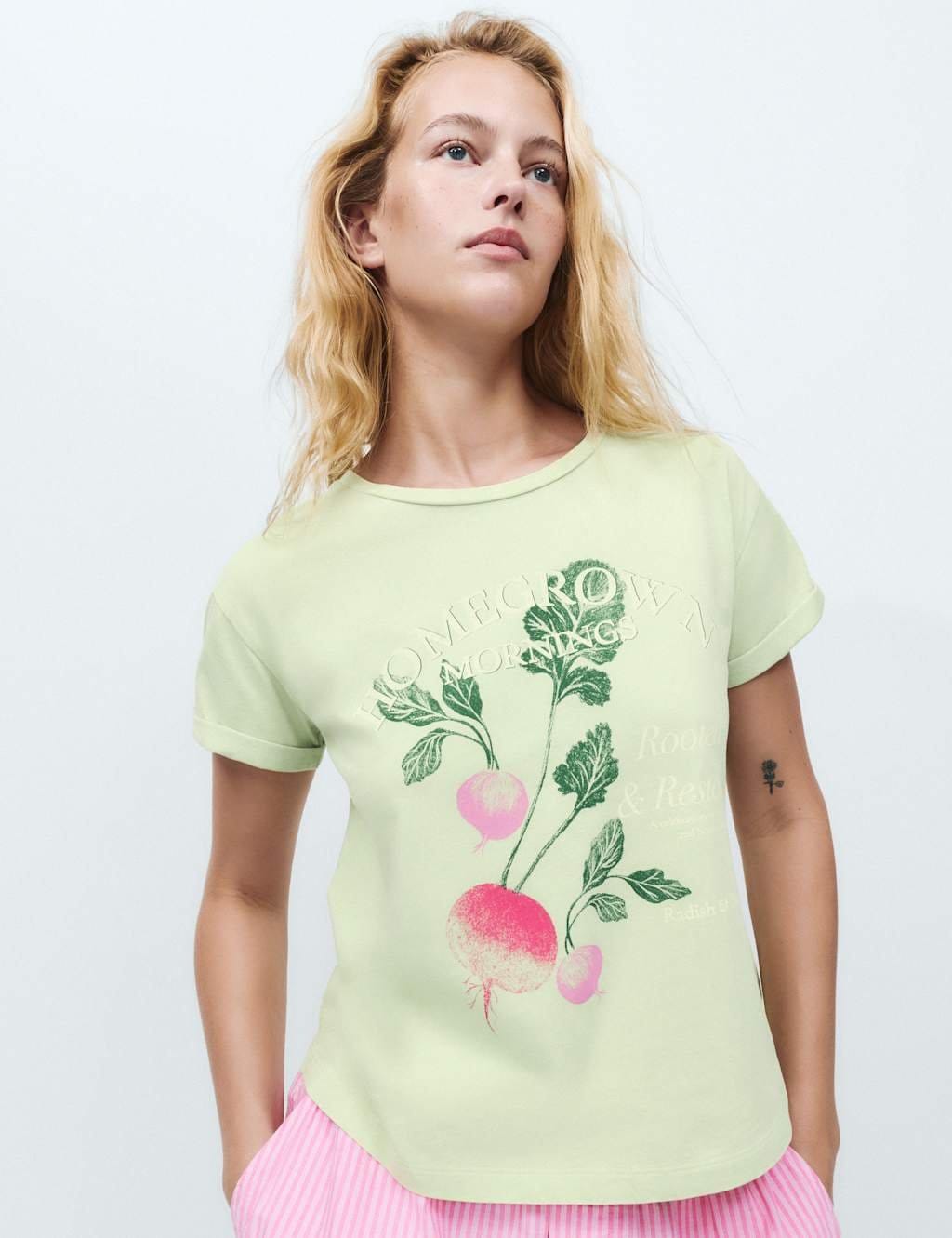 Marks & Spencer M&S Jersey Washed Graphic Pyjama Top Pistachio - 1