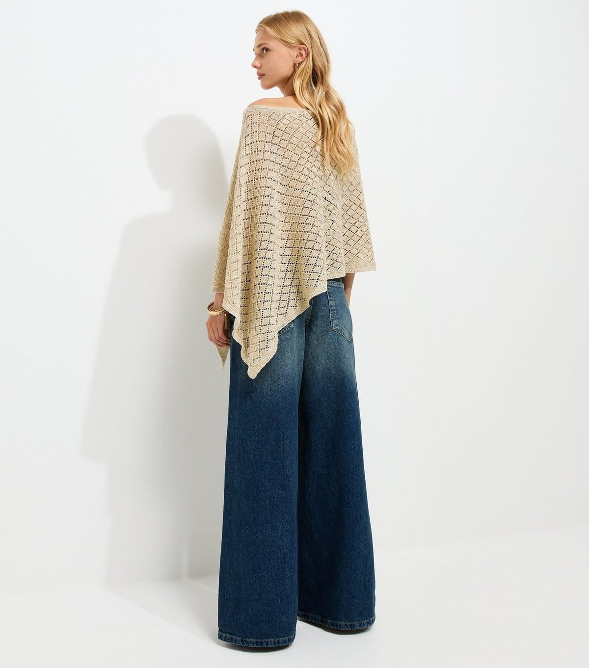 New Look Women's Gold Cotton Blend Diamond Knit Poncho New Look - 4