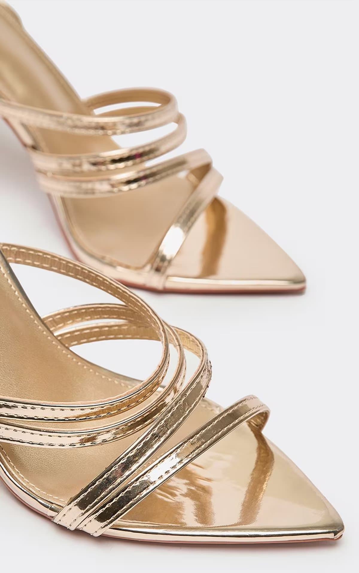 EGO Miles Strappy Detail Pointed Toe Stiletto Heel In Gold Faux Leather, Women's Size UK 3