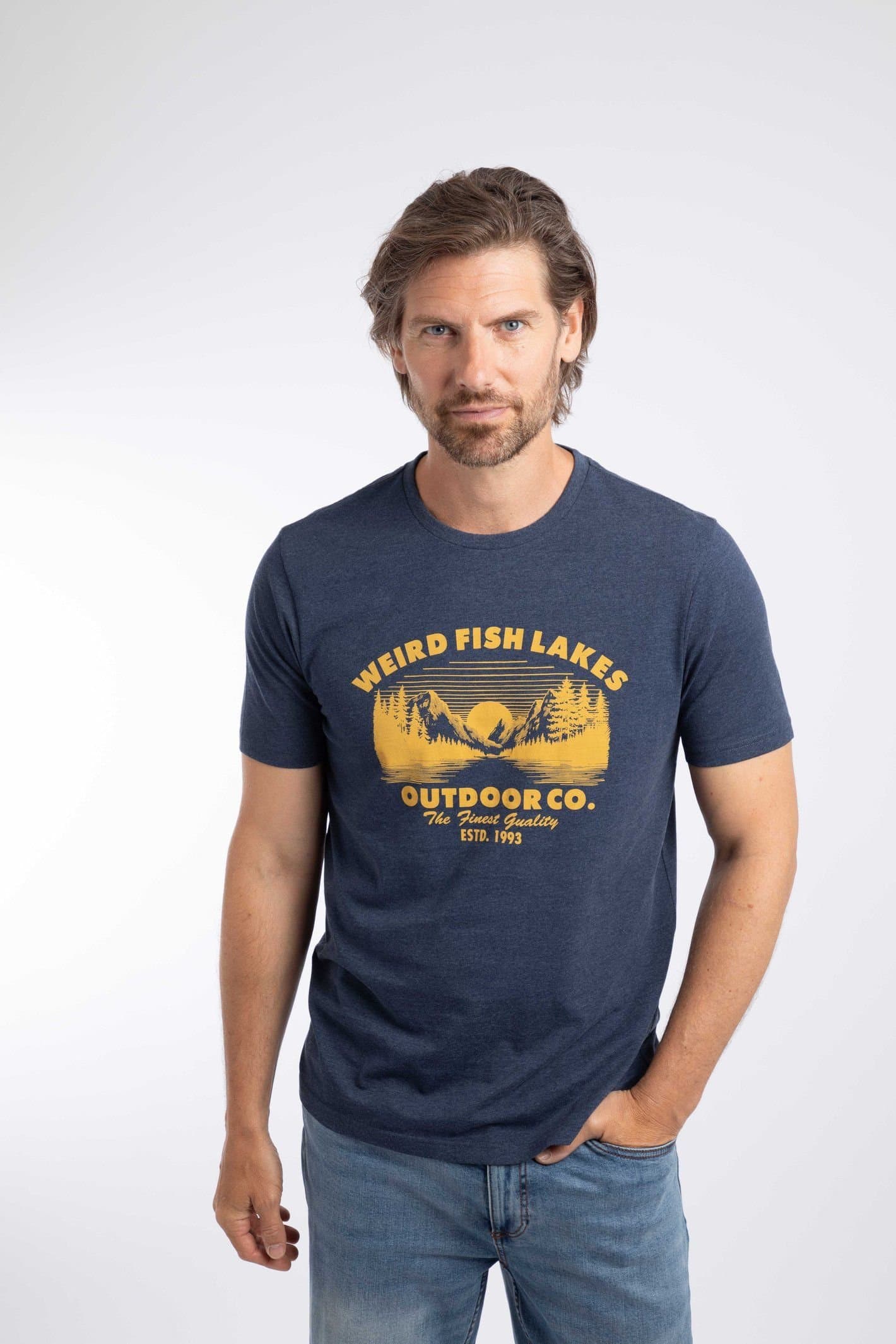 Weird Fish Weird Fish Men's Lakes Front Print Graphic T-Shirt in Dark Blue