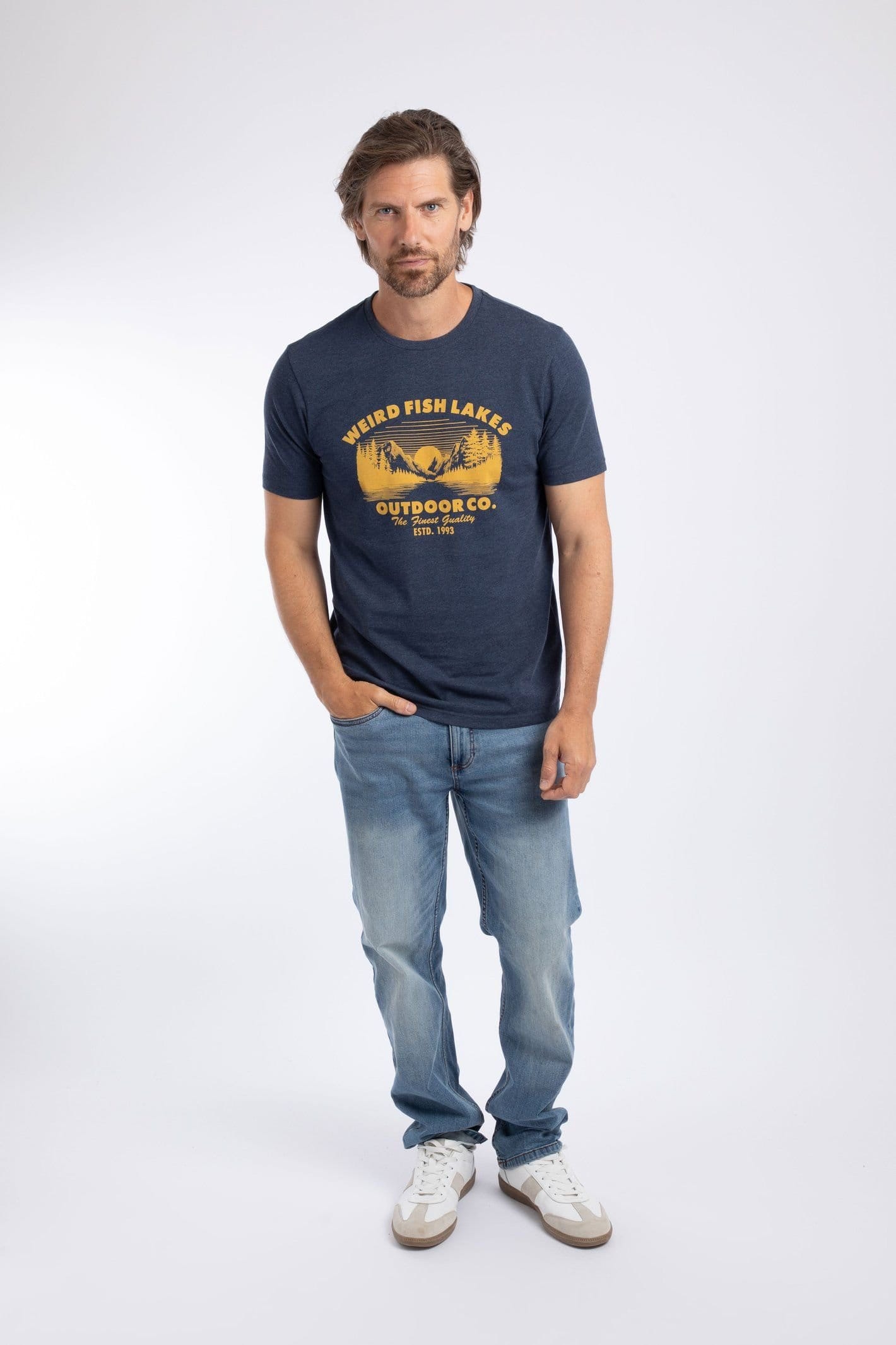 Weird Fish Weird Fish Men's Lakes Front Print Graphic T-Shirt in Dark Blue - 4