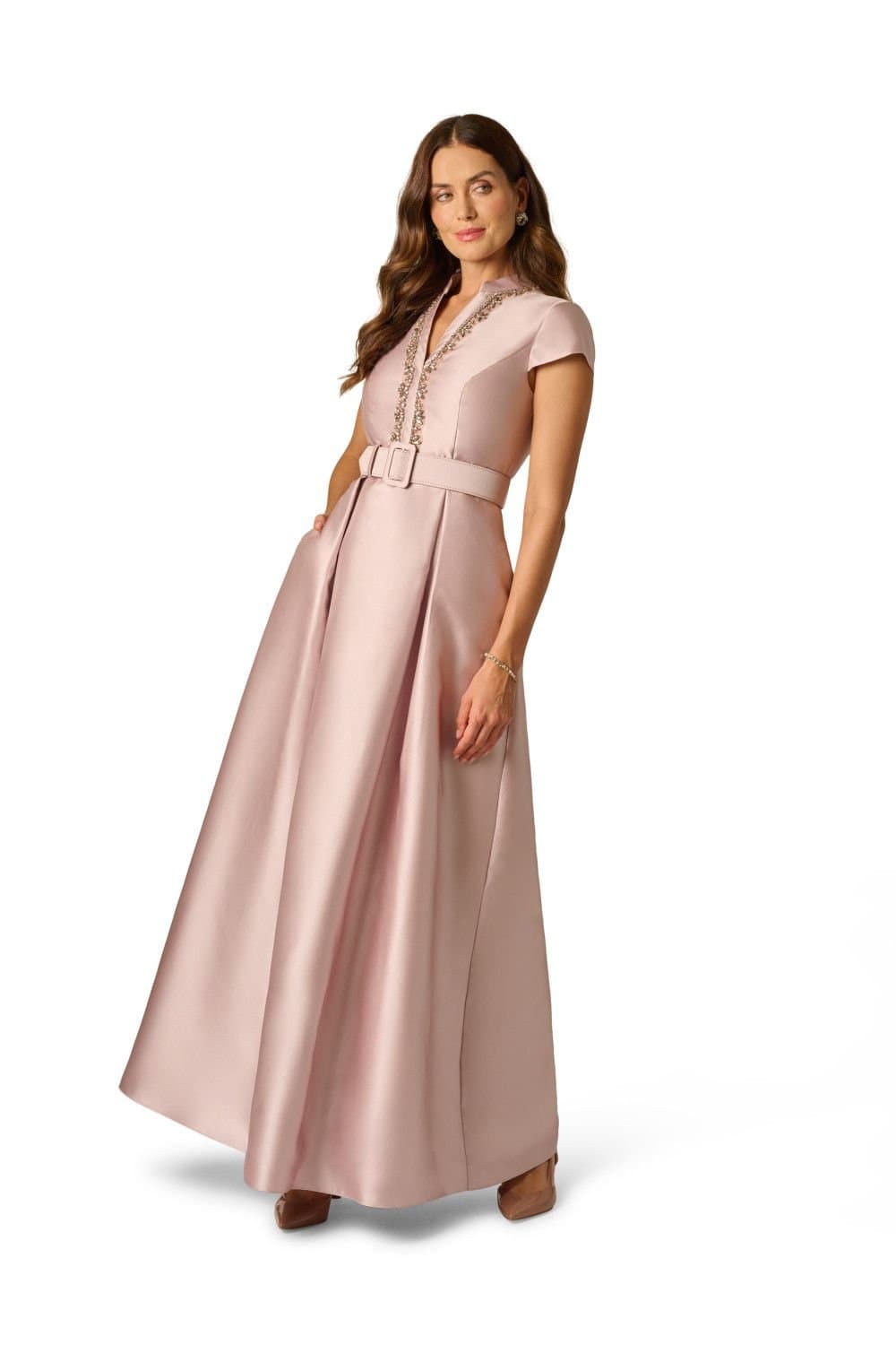 Adrianna Papell Adrianna Papell Pink Mikado Belt Gown