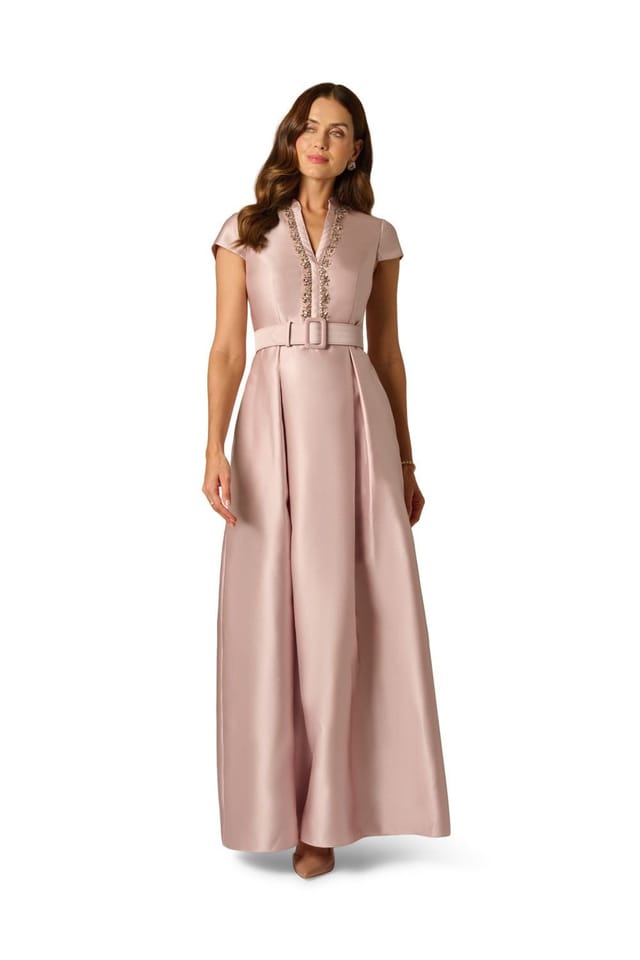 Adrianna Papell Adrianna Papell Women's Mikado Belt Gown in Pink - 2
