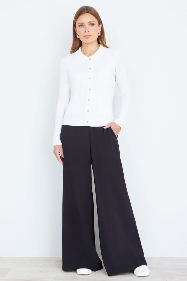 Yumi Yumi Women's Ivory Ribbed Collar Button Up Cardigan - 3