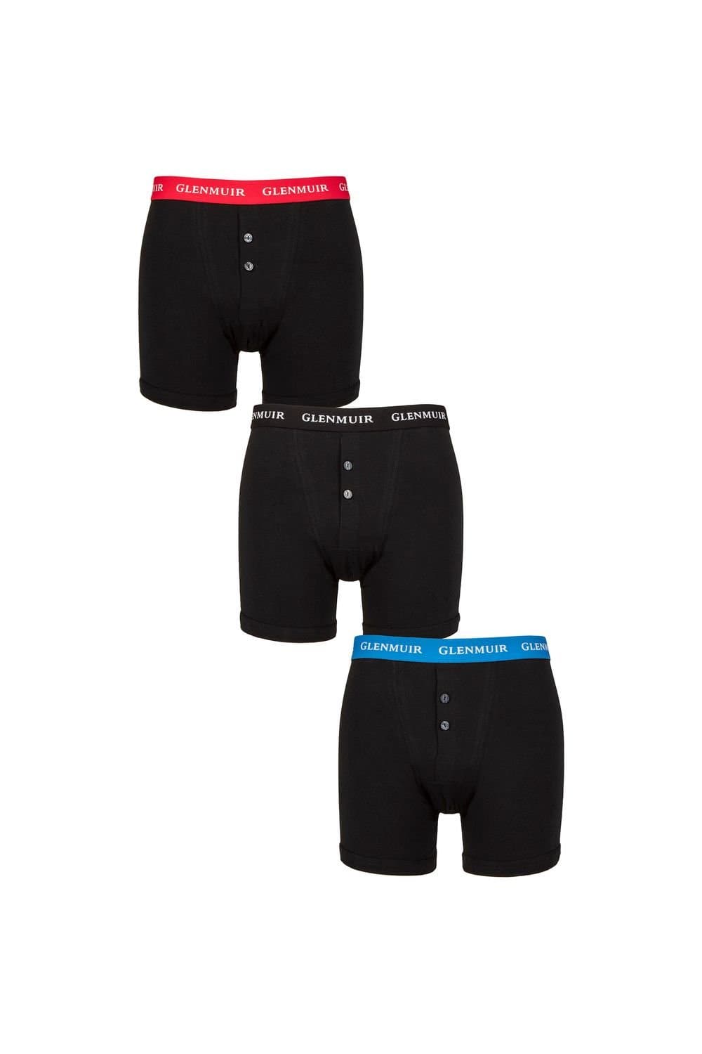 Glenmuir Glenmuir Men's Mens 3 Pack William Button Front Cotton Boxer Shorts in Jet Black
