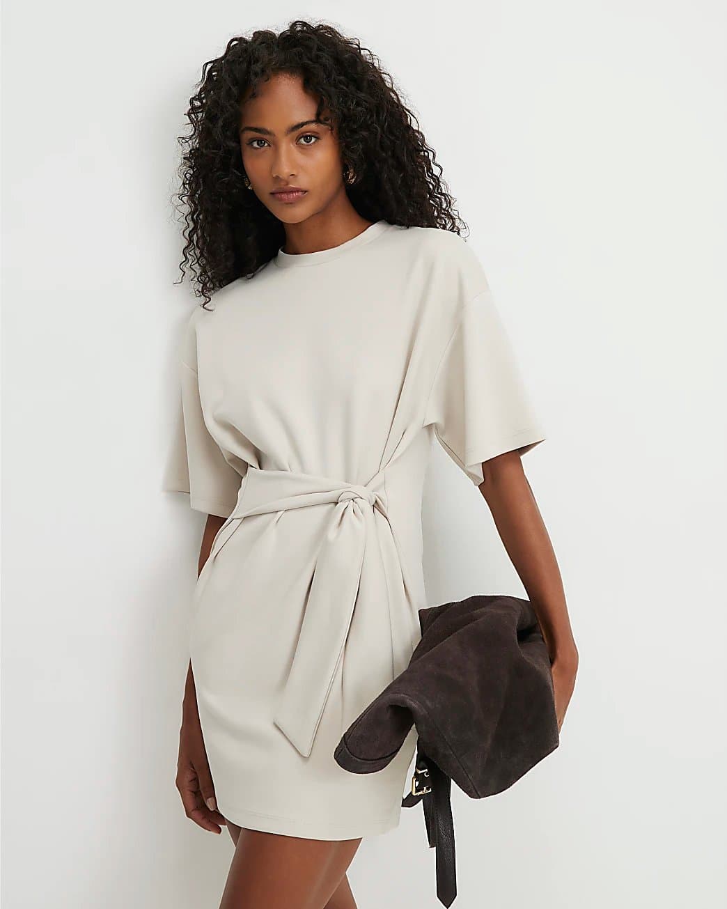 River Island River Island Womens Cream Premium Tie Front Mini Dress