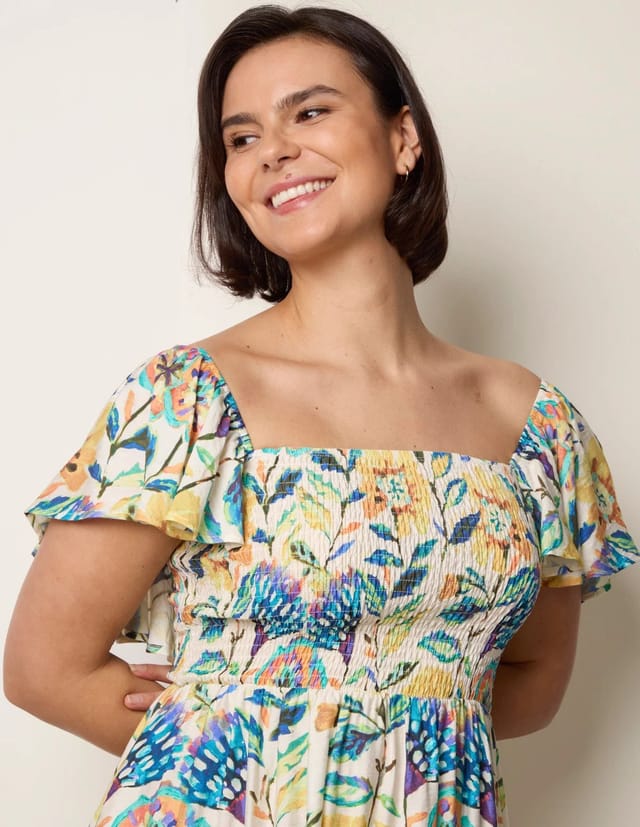 Blue Vanilla Frill Sleeveless Tropical Floral Print Dress - 2