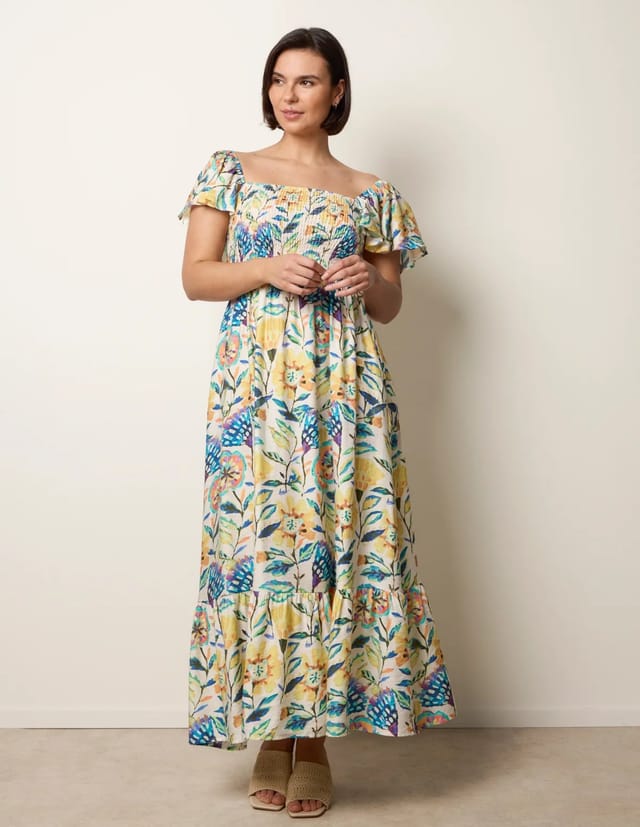 Blue Vanilla Frill Sleeveless Tropical Floral Print Dress - 3
