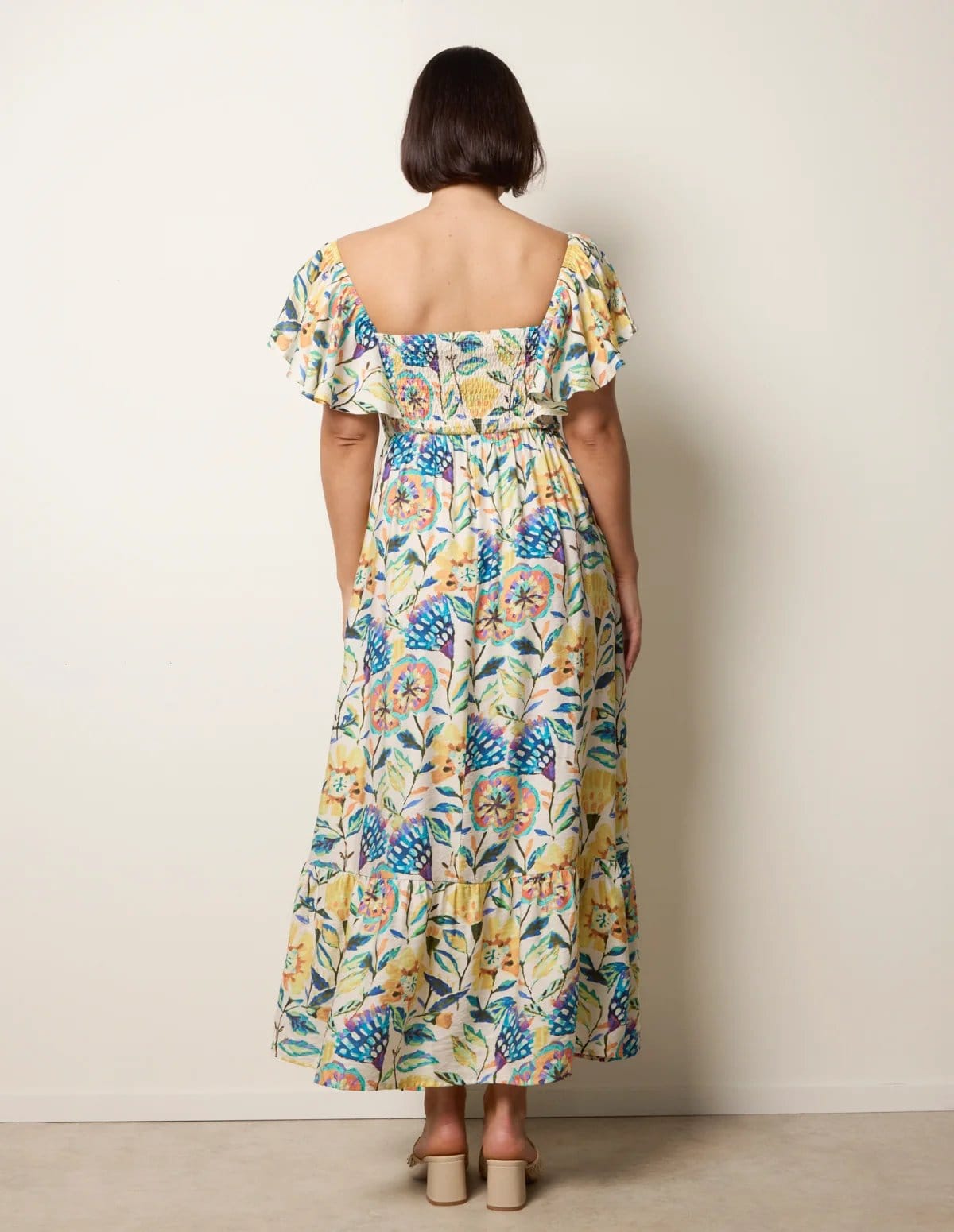 Blue Vanilla Frill Sleeveless Tropical Floral Print Dress - 4
