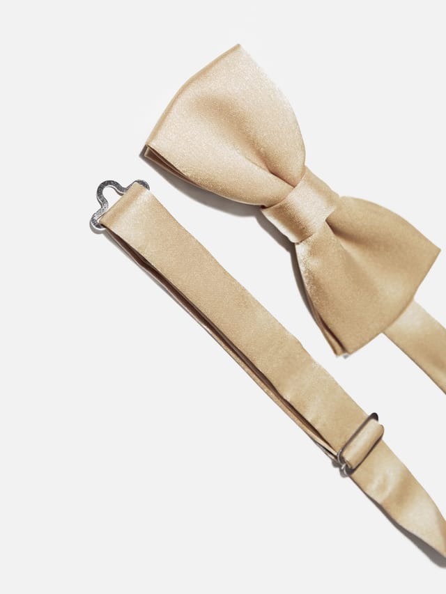 Maya Deluxe Maya Deluxe Men's Satin Bow Tie Pocket Square Set in Nude - 3