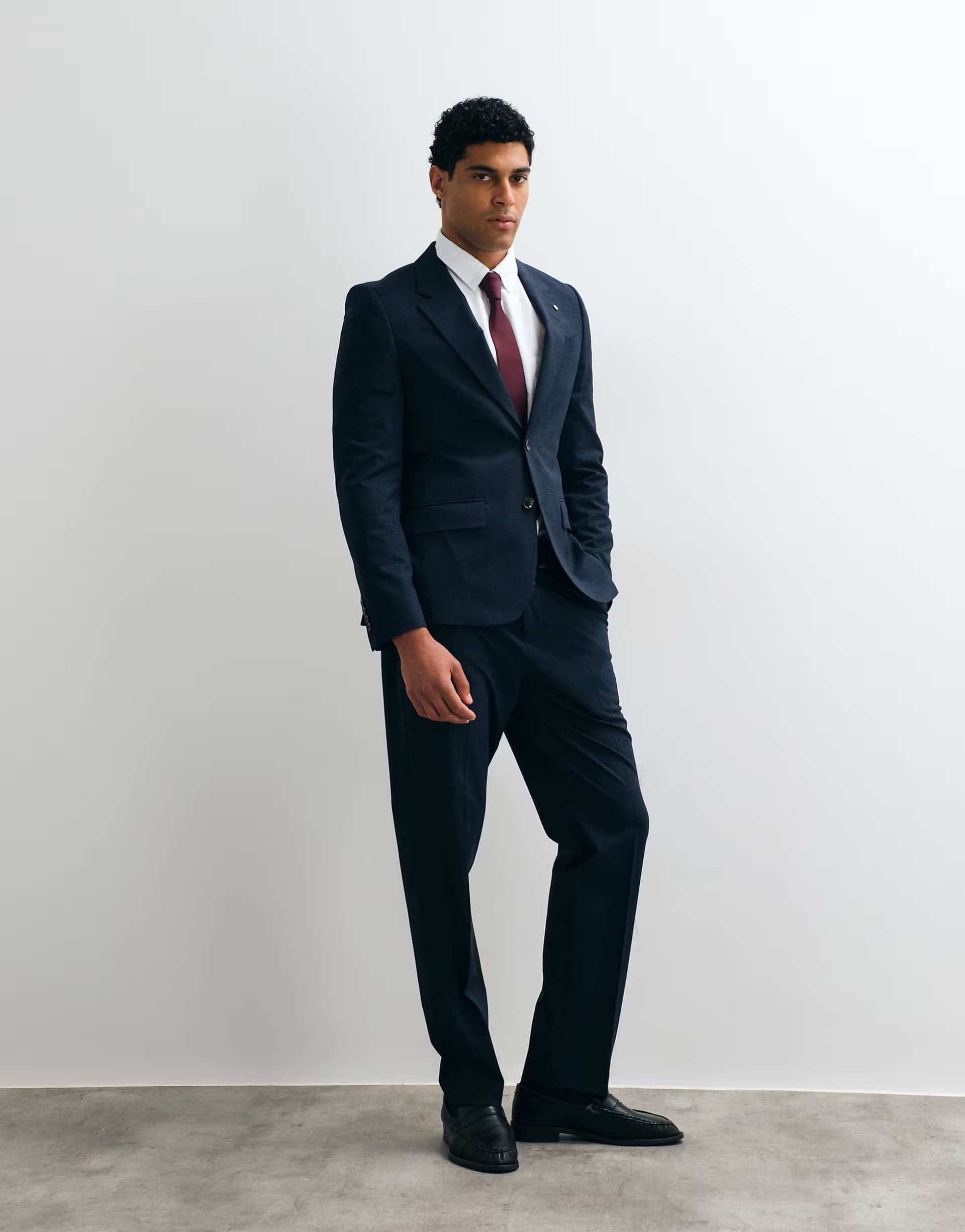 ASOS River Island slim fit checked suit jacket in navy