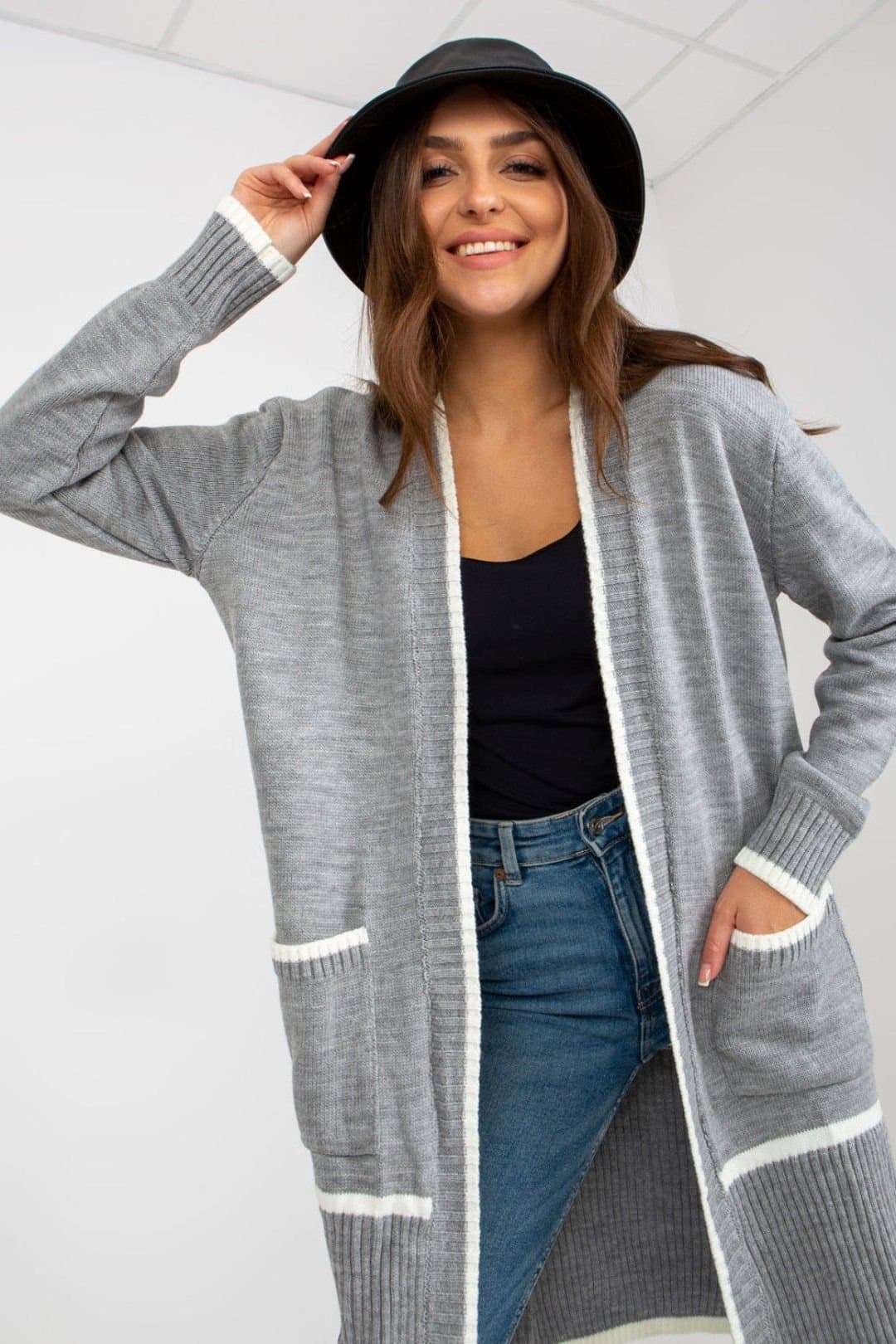 Love Lace Love Lace Grey Long Sleeve Open Front Cardigan with Pockets