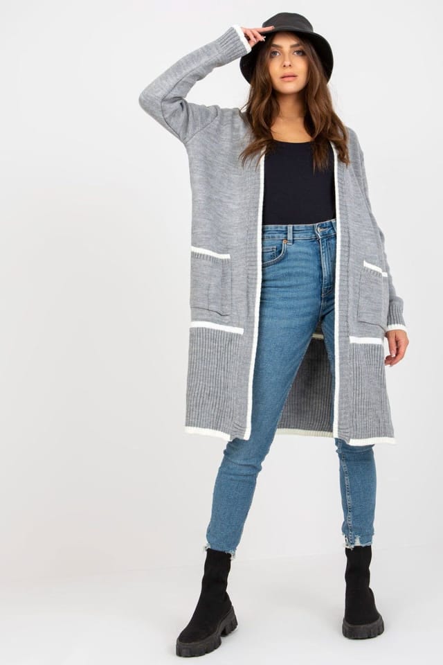 Love Lace Love Lace Women's Long Sleeve Open Front Cardigan with Pockets Style 170765 in Grey - 2