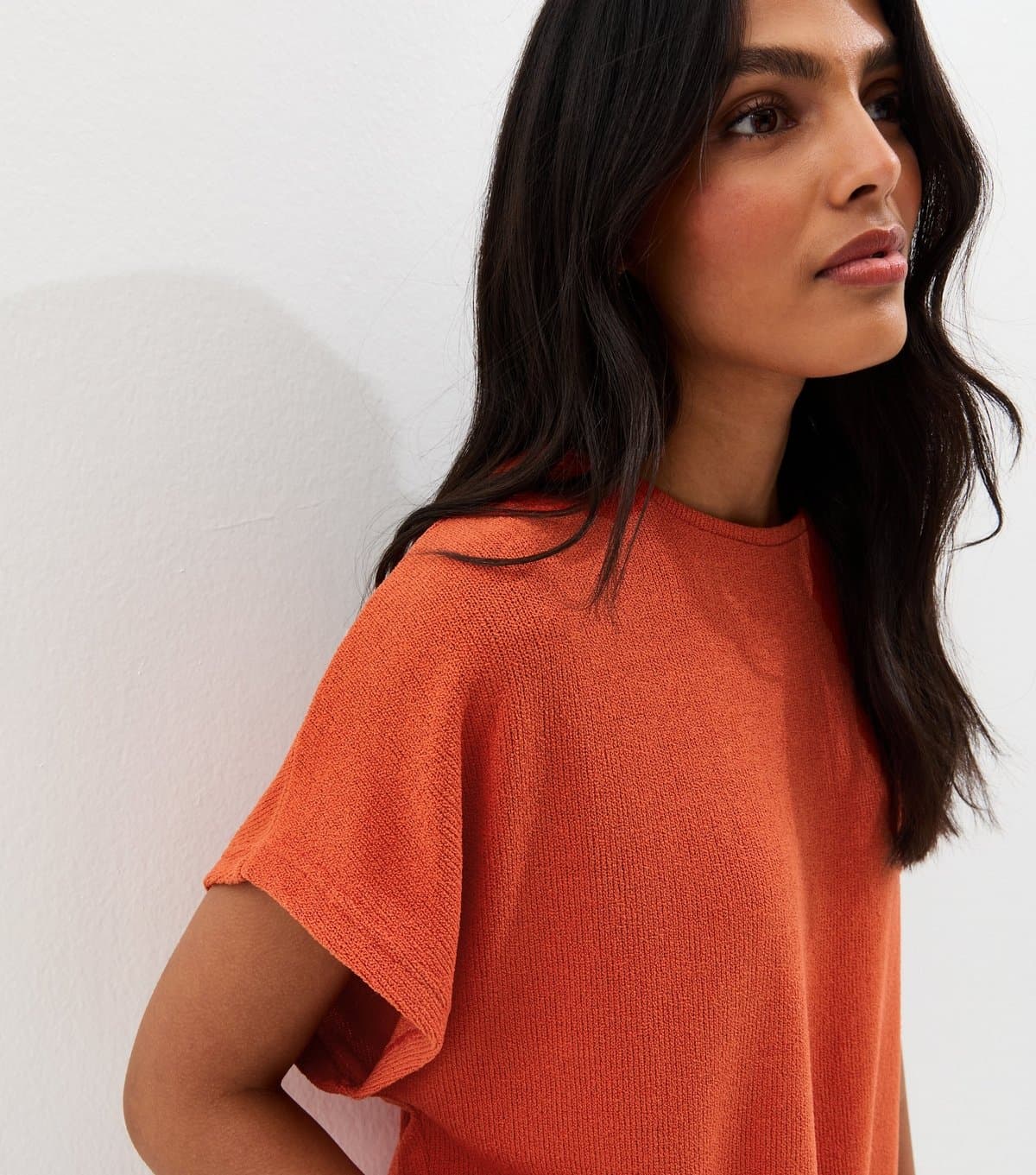 New Look Women's Bright Orange Textured Soft Touch T-Shirt New Look