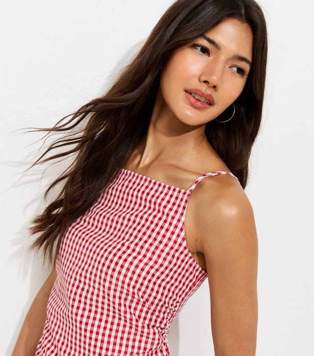 New Look Women's Red Gingham Print Ruched Cami Top New Look - 2