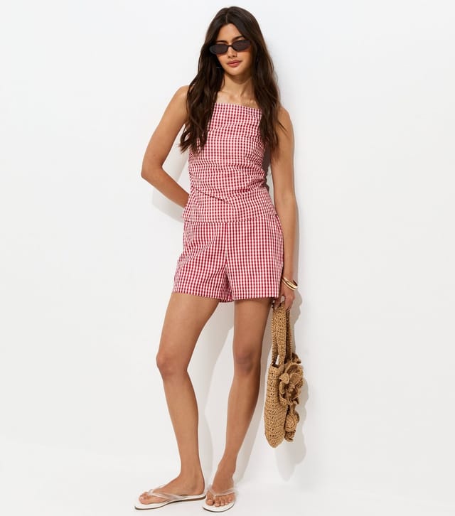 New Look Women's Red Gingham Print Ruched Cami Top New Look - 3