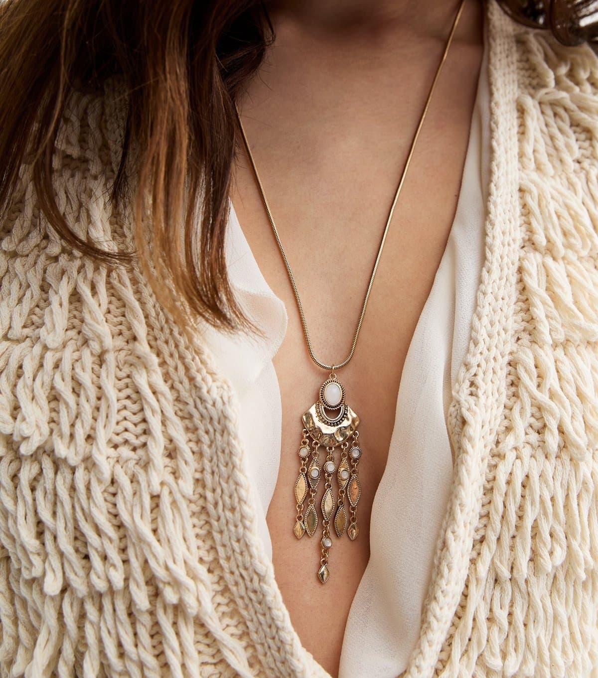 New Look Gold Tone Long Tassel Pendant Chain Necklace New Look