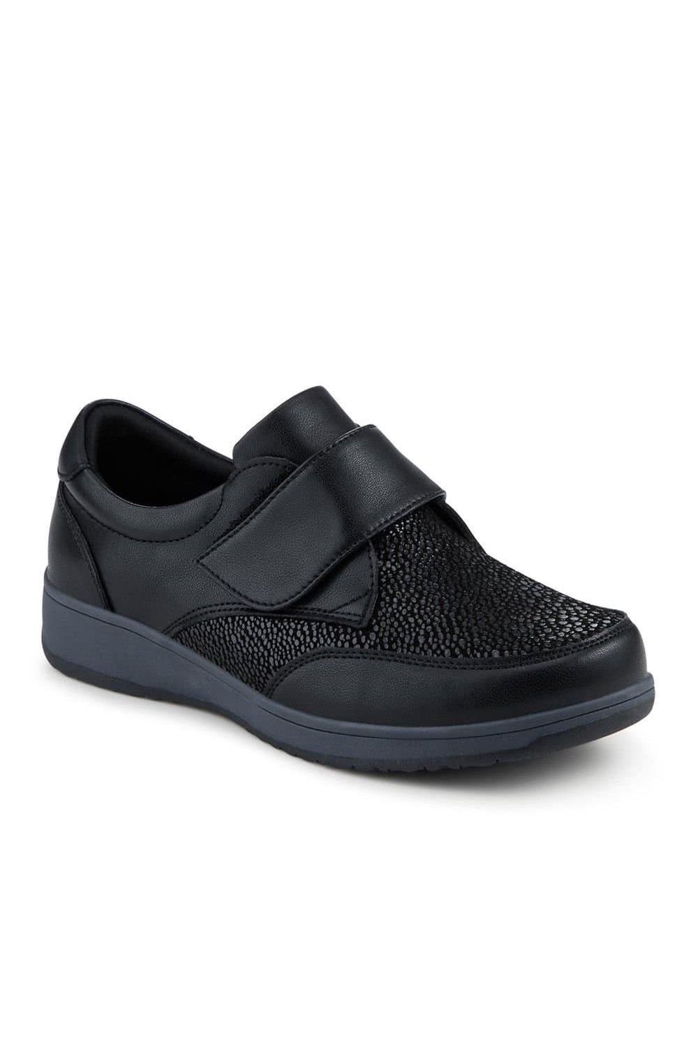 Pavers Pavers Women's Wide Fit Coated Leather Adjustable Monk Shoes in Black
