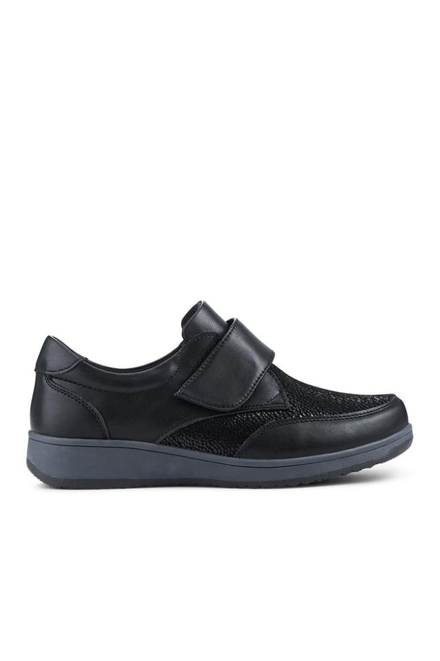 Pavers Pavers Women's Wide Fit Coated Leather Adjustable Monk Shoes in Black - 2