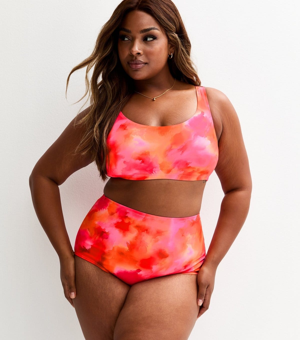 New Look Women's Plus Size Pink Floral Print High Waisted Bikini Bottoms Curves New Look - 1