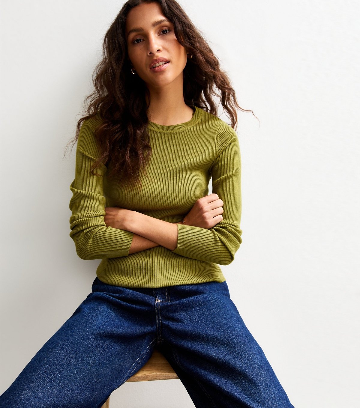 New Look Women's Green Ribbed Crew Neck Jumper New Look - 1