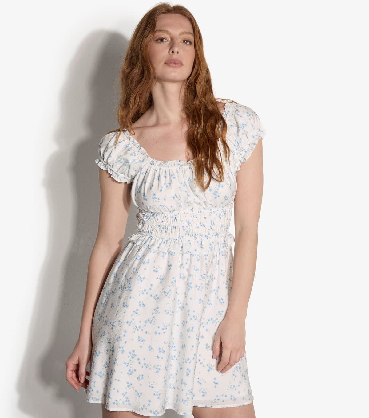 Apricot Women's Cream Floral Print Ruffle Trim Mini Dress Apricot New Look