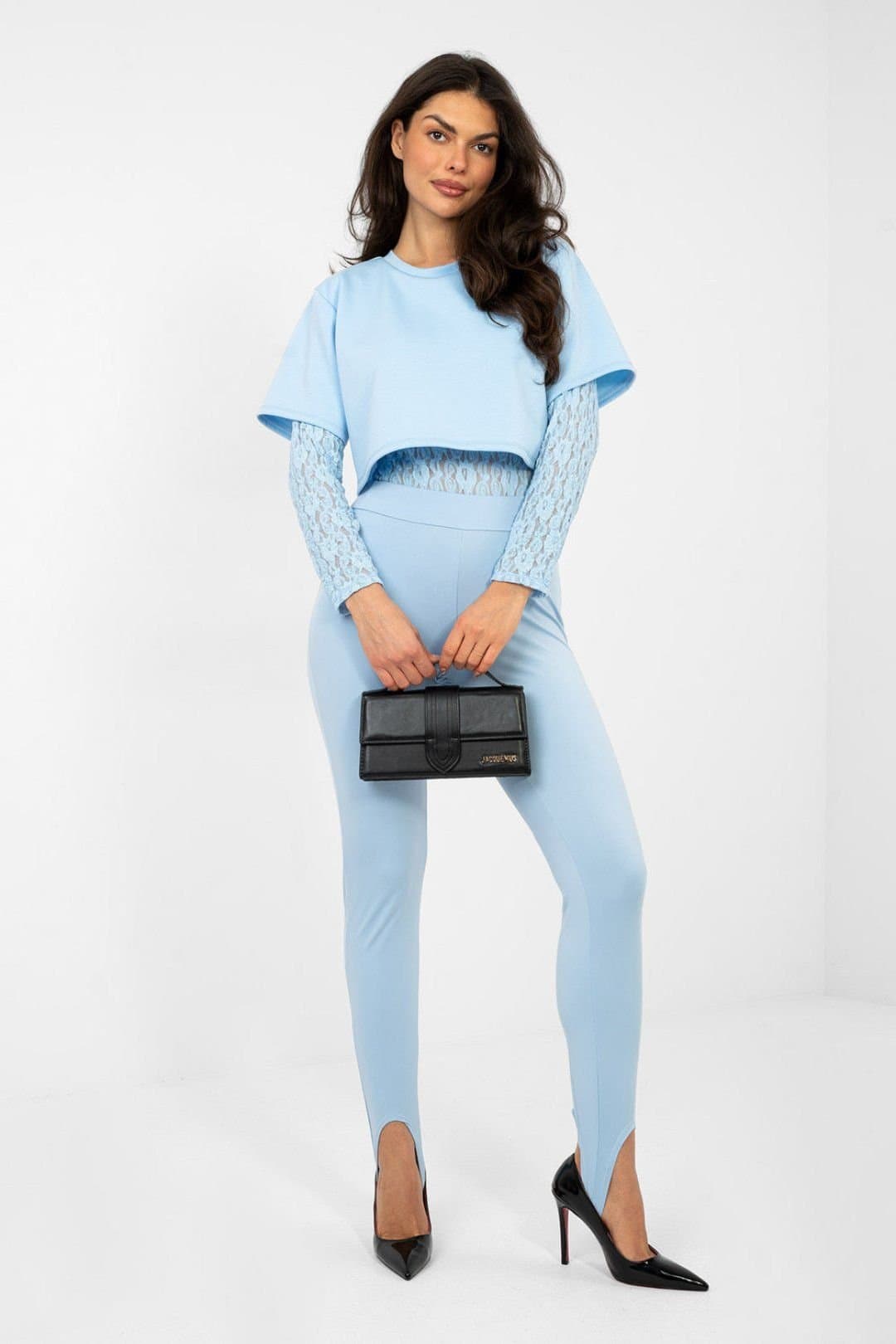 Love Lace Love Lace Blue High Waist Long Leggings with Heel Fold