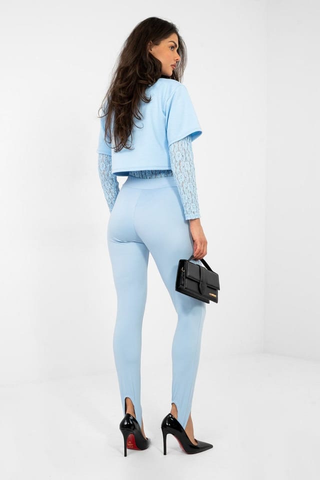Love Lace Love Lace Women's Everyday High Waist Long Leggings with Heel Fold in Blue - 3