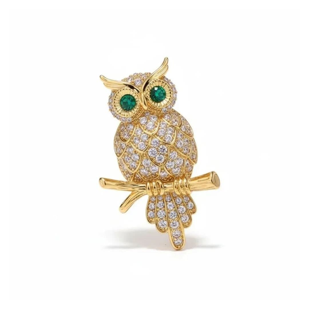 Angel Barocco Angel Barocco Women's Green-Eyed Owl Brooch - Gold