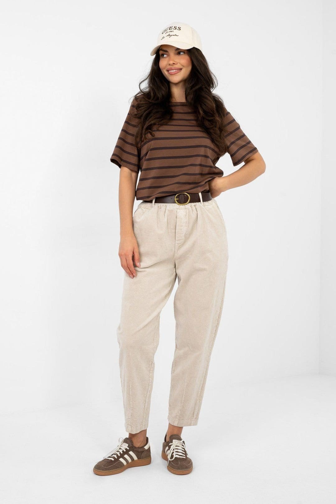 Love Lace Beige Corduroy Carrot Trousers High Waist