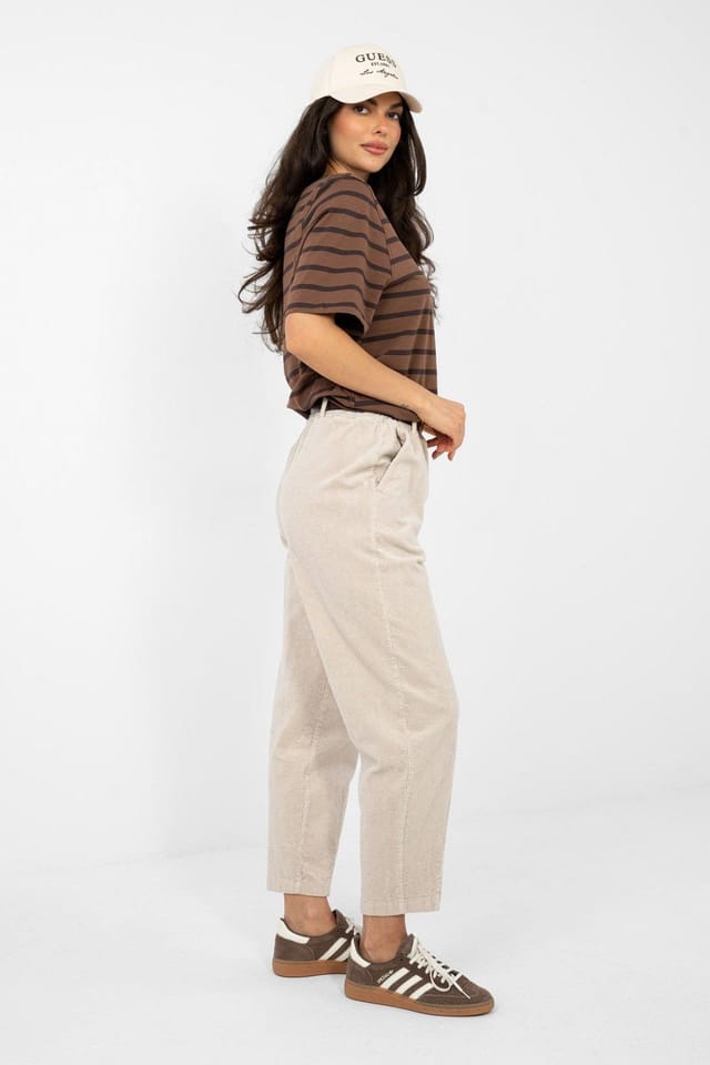 Love Lace Love Lace Women's Corduroy Carrot Trousers High Waist in Beige - 2