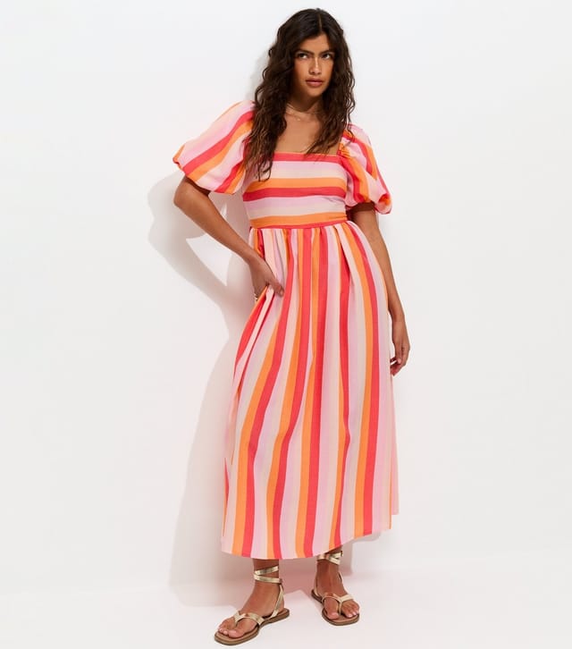 New Look Women's Pink Stripe Milkmaid Midi Dress New Look - 3